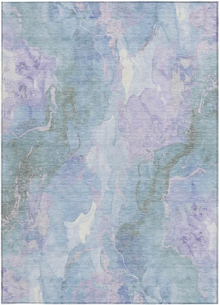 Lavender And Sky Blue Abstract Washable Indoor Outdoor Area Rug Photo 9