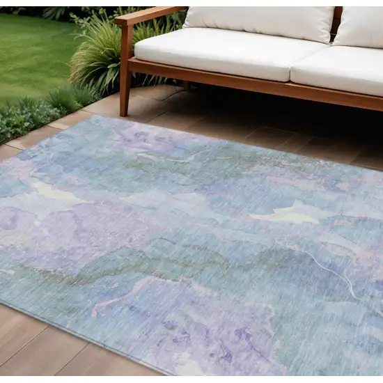 Lavender And Sky Blue Abstract Washable Indoor Outdoor Area Rug Photo 2