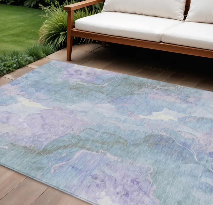 Lavender And Sky Blue Abstract Washable Indoor Outdoor Area Rug Photo 2