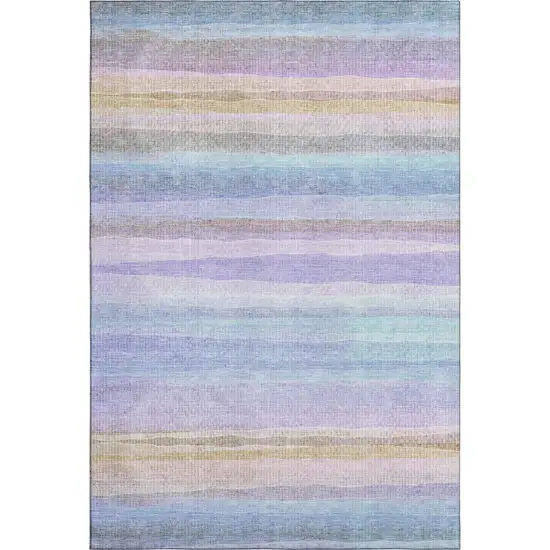 Lavender And Sky Blue Striped Washable Area Rug With UV Protection Photo 1