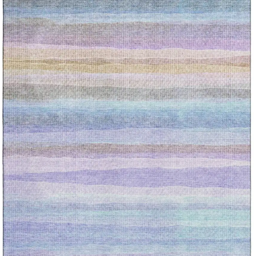 Lavender And Sky Blue Striped Washable Area Rug With UV Protection Photo 4