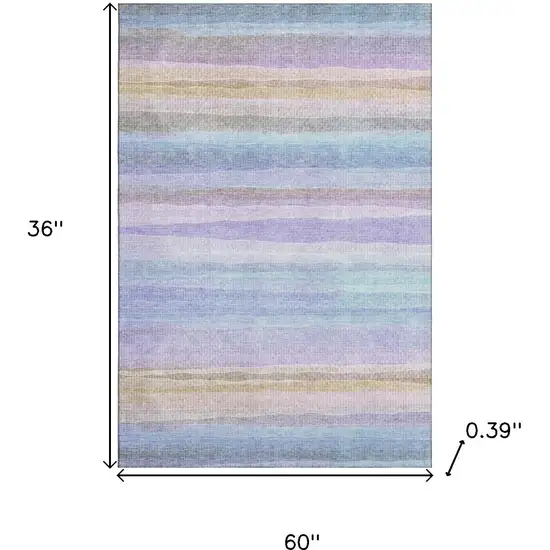 Lavender And Sky Blue Striped Washable Area Rug With UV Protection Photo 9