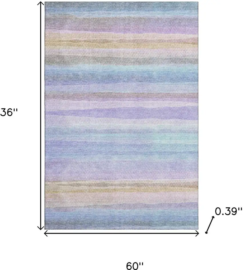 Lavender And Sky Blue Striped Washable Area Rug With UV Protection Photo 9