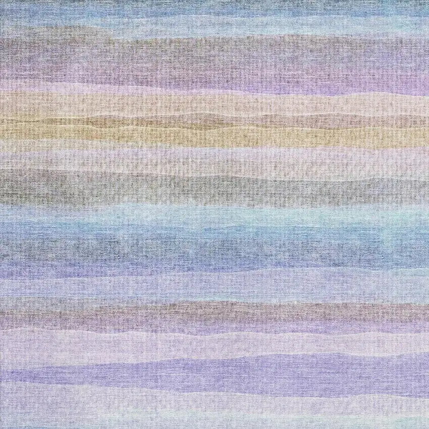 Lavender And Sky Blue Striped Washable Area Rug With UV Protection Photo 3