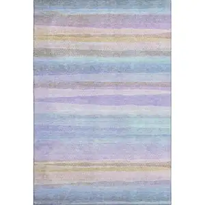 Photo of Lavender And Sky Blue Striped Washable Area Rug With UV Protection
