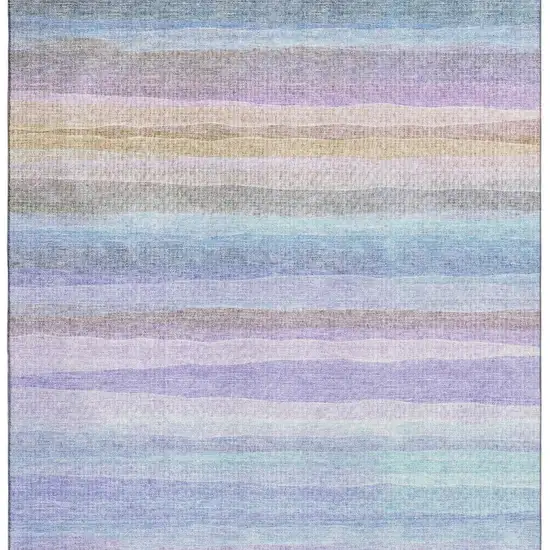 Lavender And Sky Blue Striped Washable Area Rug With UV Protection Photo 3