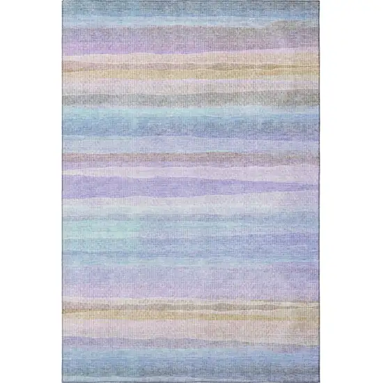 Lavender And Sky Blue Striped Washable Area Rug With UV Protection Photo 4
