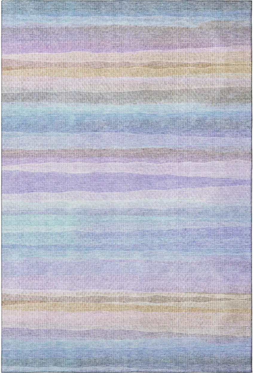 Lavender And Sky Blue Striped Washable Area Rug With UV Protection Photo 4