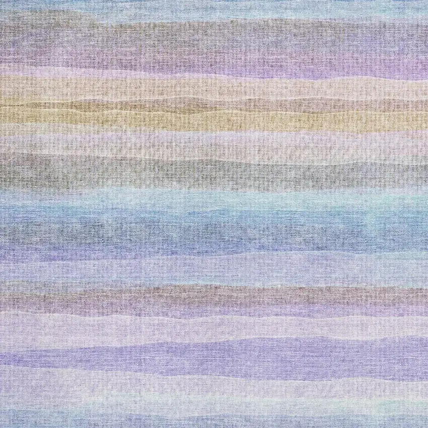 Lavender And Sky Blue Striped Washable Area Rug With UV Protection Photo 3