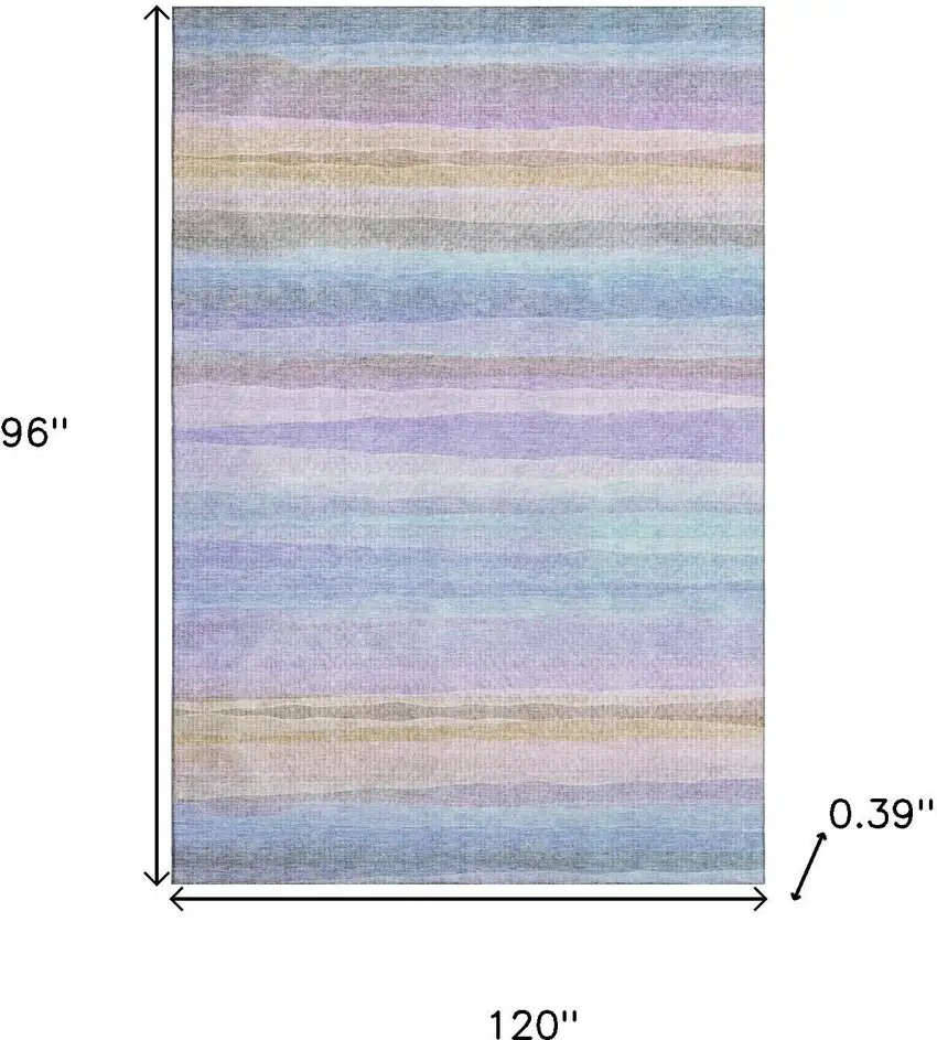 Lavender And Sky Blue Striped Washable Area Rug With UV Protection Photo 9