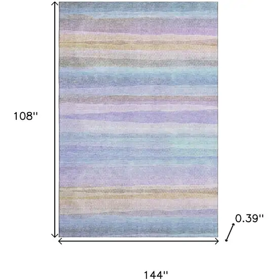 Lavender And Sky Blue Striped Washable Area Rug With UV Protection Photo 9