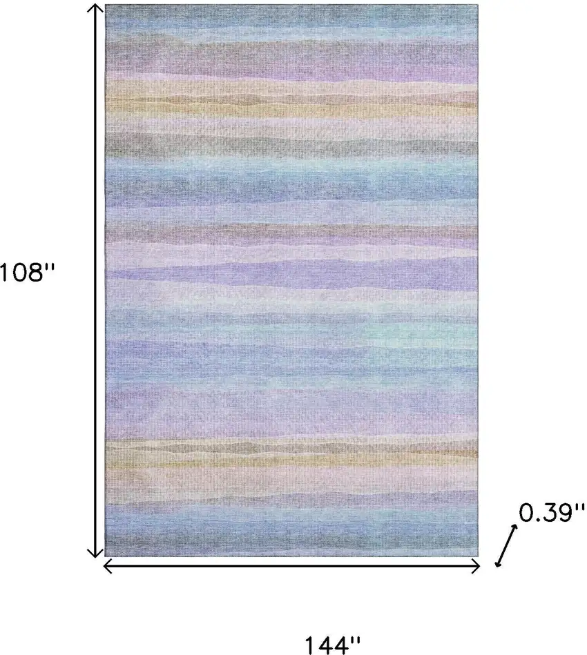 Lavender And Sky Blue Striped Washable Area Rug With UV Protection Photo 9