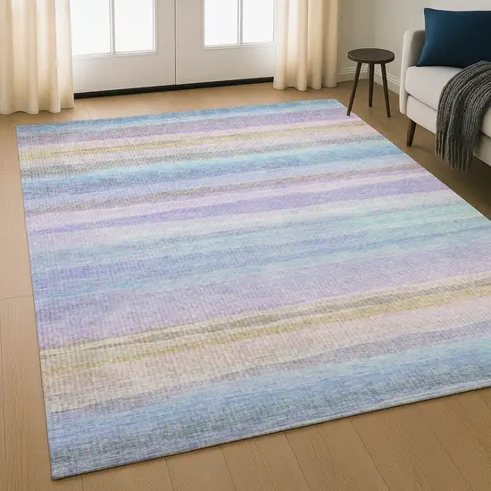 Lavender And Sky Blue Striped Washable Area Rug With UV Protection Photo 5