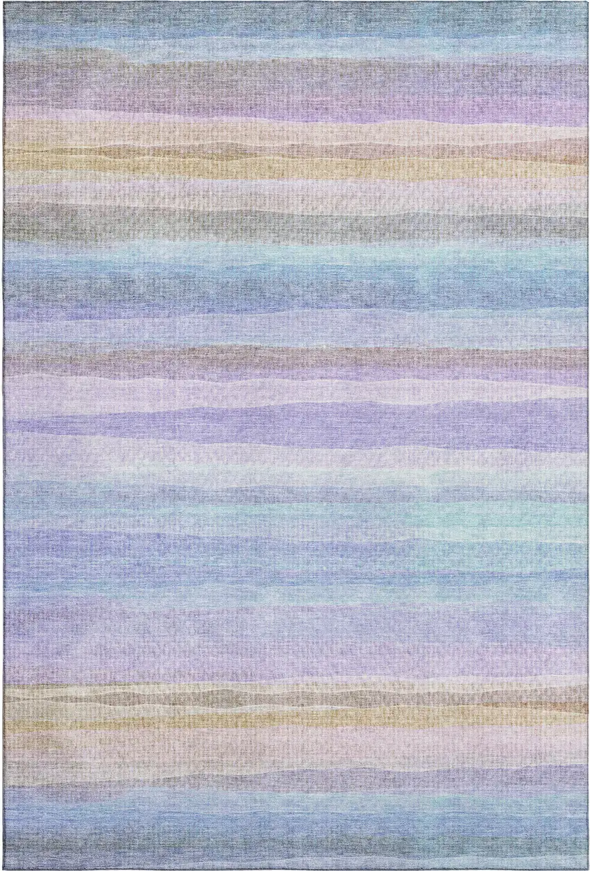 Lavender And Sky Blue Striped Washable Area Rug With UV Protection Photo 1