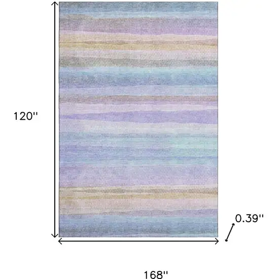 Lavender And Sky Blue Striped Washable Area Rug With UV Protection Photo 9
