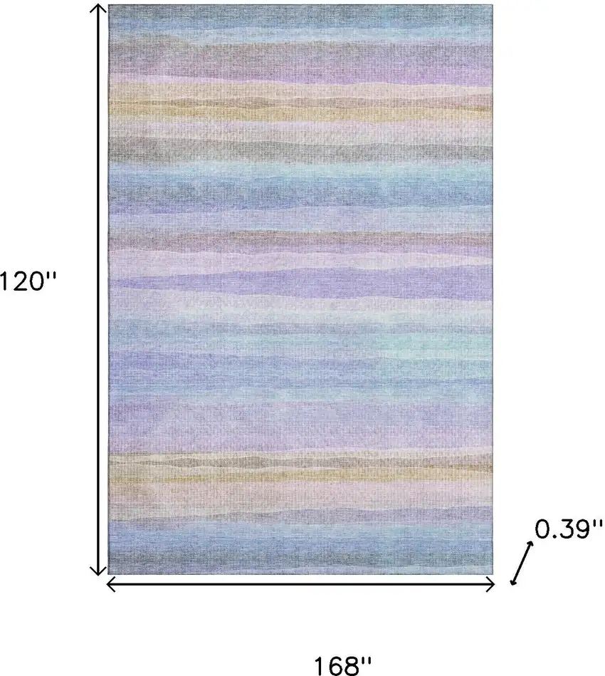 Lavender And Sky Blue Striped Washable Area Rug With UV Protection Photo 9