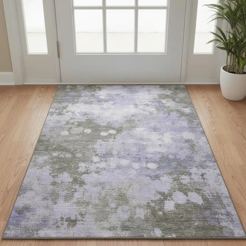 Lavender And Taupe Abstract Washable Area Rug With UV Protection Photo 2