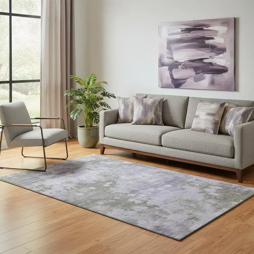 Lavender And Taupe Abstract Washable Area Rug With UV Protection Photo 2