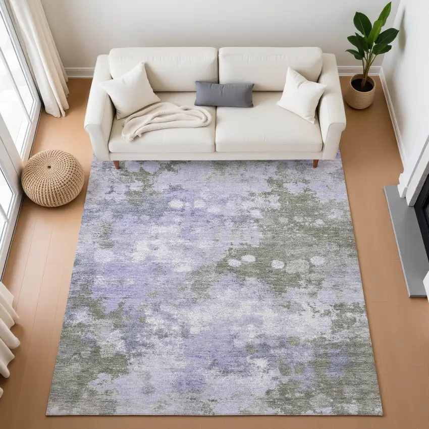 Lavender And Taupe Abstract Washable Area Rug With UV Protection Photo 5