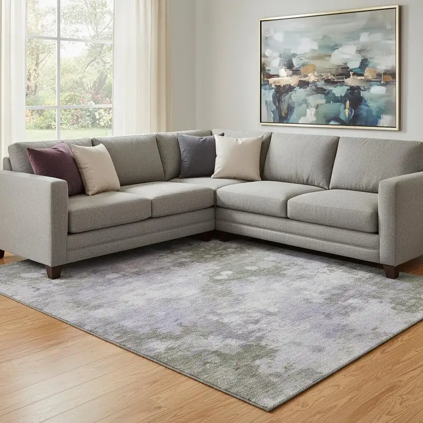 Lavender And Taupe Abstract Washable Area Rug With UV Protection Photo 1