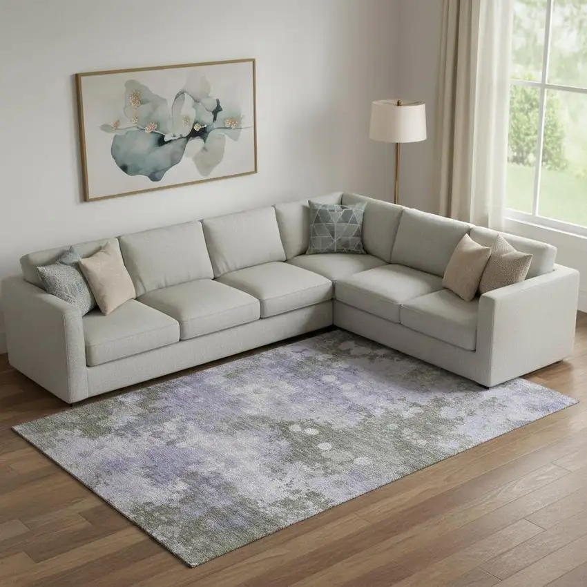 Lavender And Taupe Abstract Washable Area Rug With UV Protection Photo 2