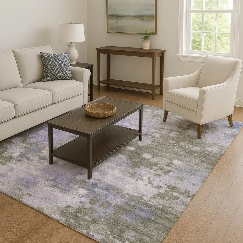 Lavender And Taupe Abstract Washable Area Rug With UV Protection Photo 6