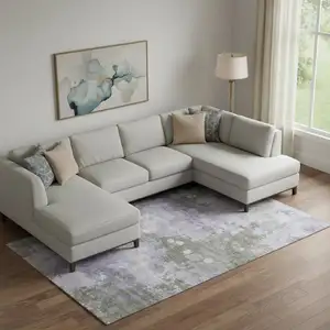 Photo of Lavender And Taupe Abstract Washable Area Rug With UV Protection