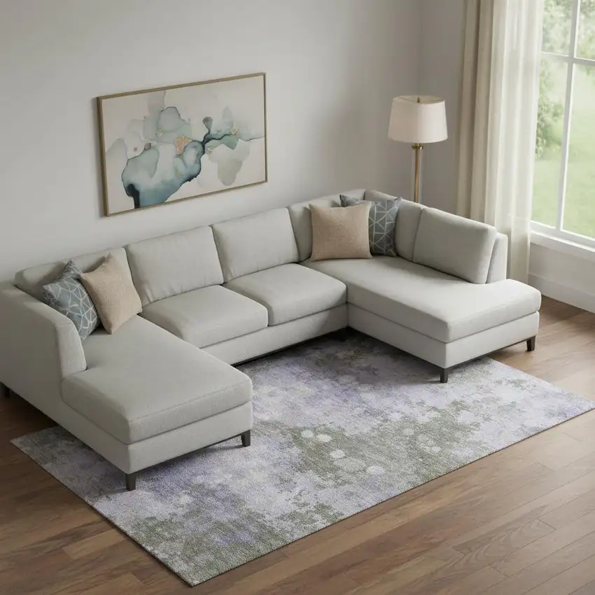 Lavender And Taupe Abstract Washable Area Rug With UV Protection Photo 2