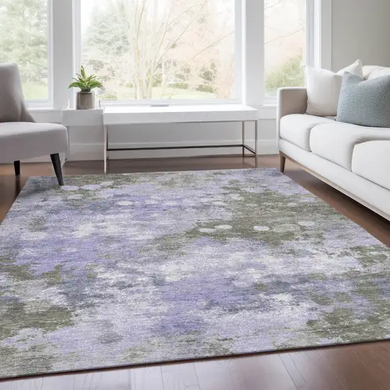 Lavender And Taupe Abstract Washable Indoor Outdoor Area Rug Photo 6