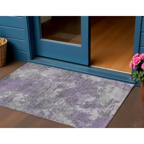 Lavender And Taupe Abstract Washable Indoor Outdoor Area Rug Photo 2
