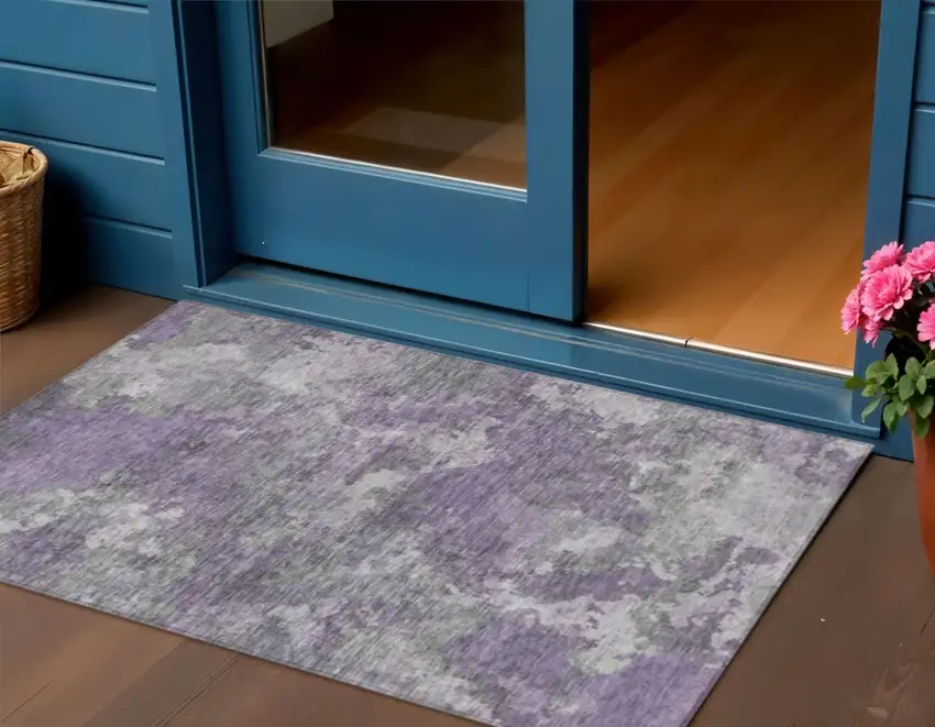 Lavender And Taupe Abstract Washable Indoor Outdoor Area Rug Photo 2
