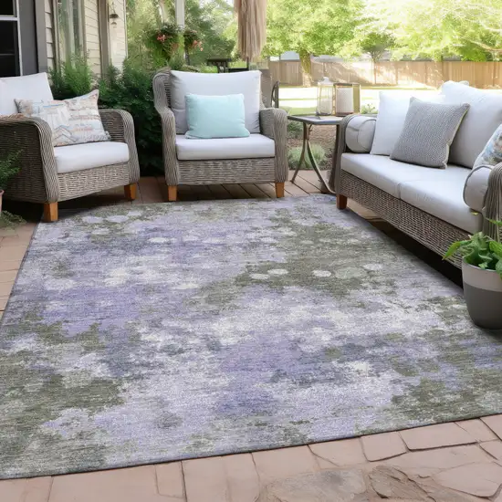 Lavender And Taupe Abstract Washable Indoor Outdoor Area Rug Photo 3