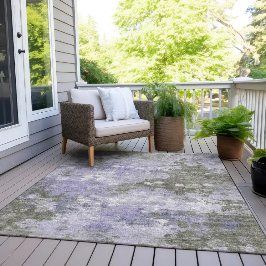 Lavender And Taupe Abstract Washable Indoor Outdoor Area Rug Photo 7