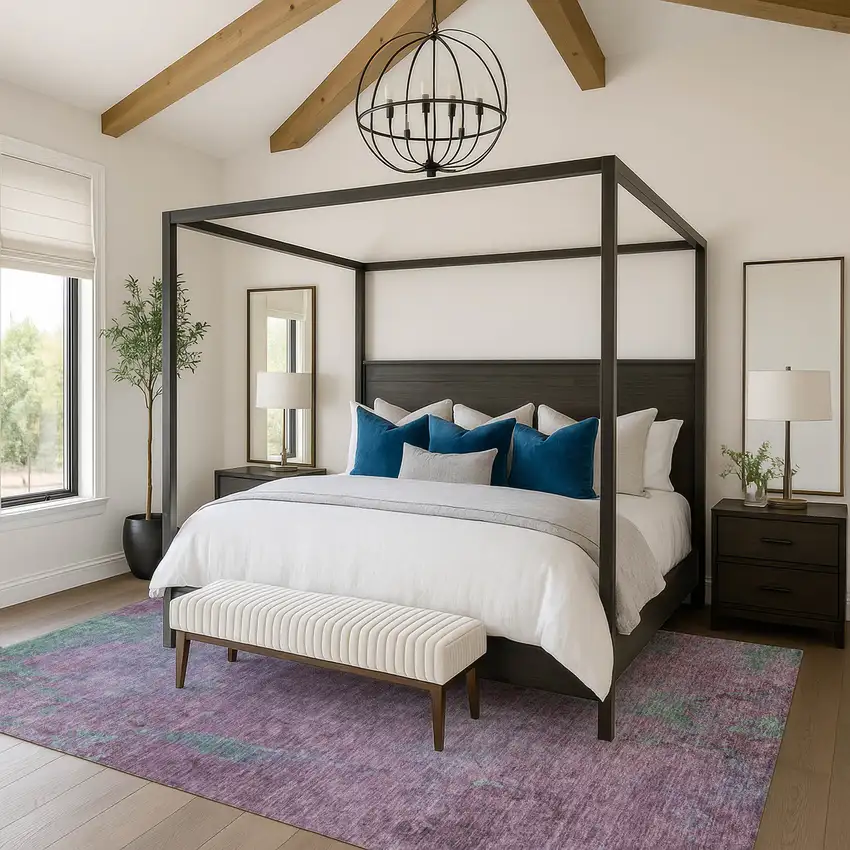 Lavender And Teal Abstract Washable Area Rug With UV Protection Photo 3