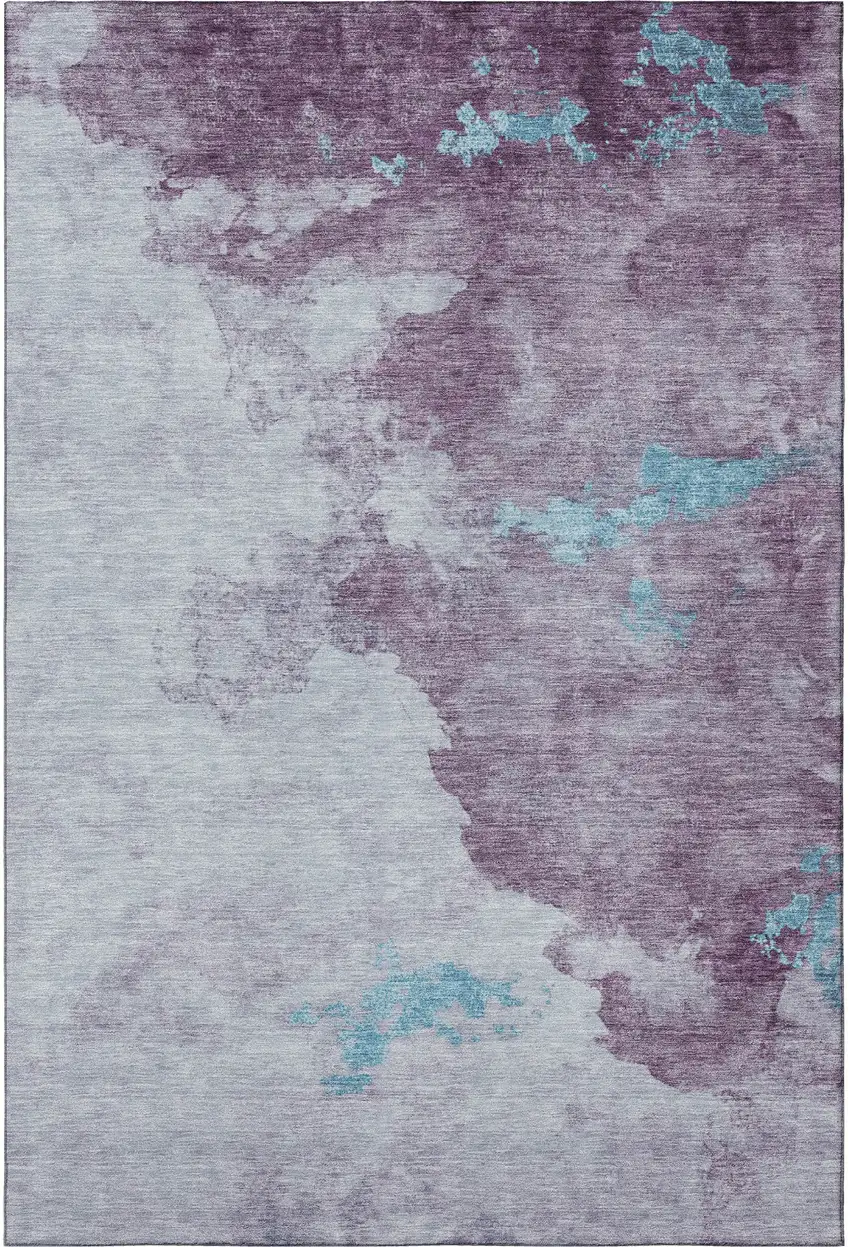 Lavender And Teal Abstract Washable Area Rug With UV Protection Photo 4