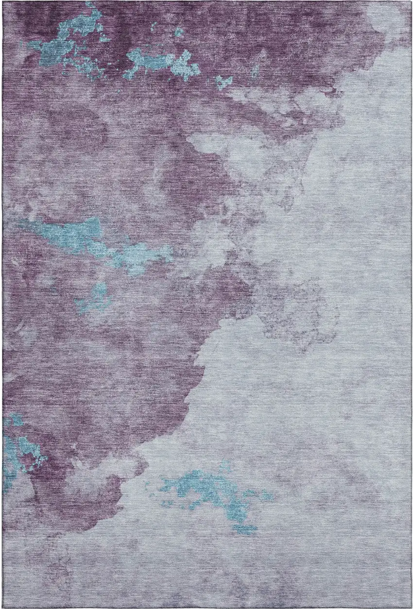 Lavender And Teal Abstract Washable Area Rug With UV Protection Photo 1