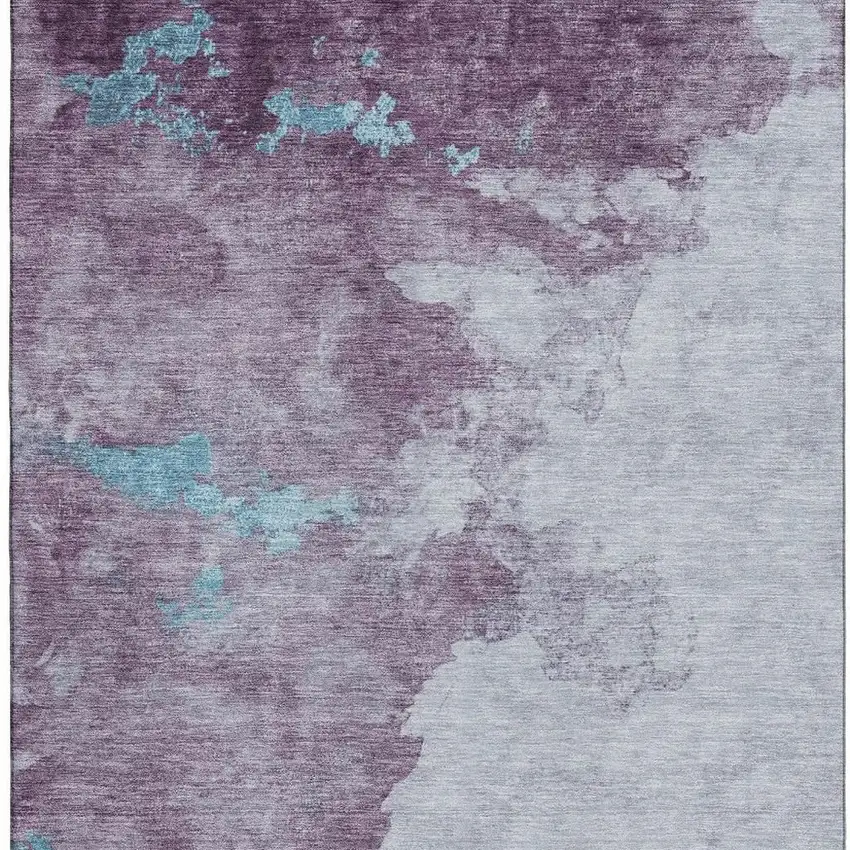 Lavender And Teal Abstract Washable Area Rug With UV Protection Photo 4
