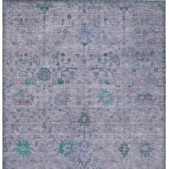 Lavender And Teal Blue Floral Washable Indoor Outdoor Area Rug Photo 3