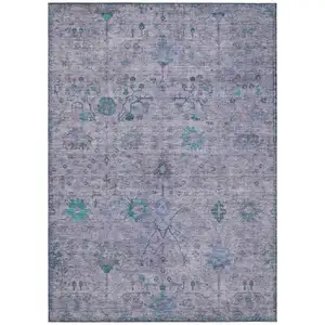 Photo of Lavender And Teal Blue Floral Washable Indoor Outdoor Area Rug