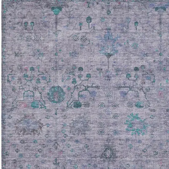 Lavender And Teal Blue Floral Washable Indoor Outdoor Area Rug Photo 3