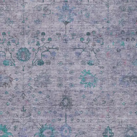 Lavender And Teal Blue Floral Washable Indoor Outdoor Area Rug Photo 4