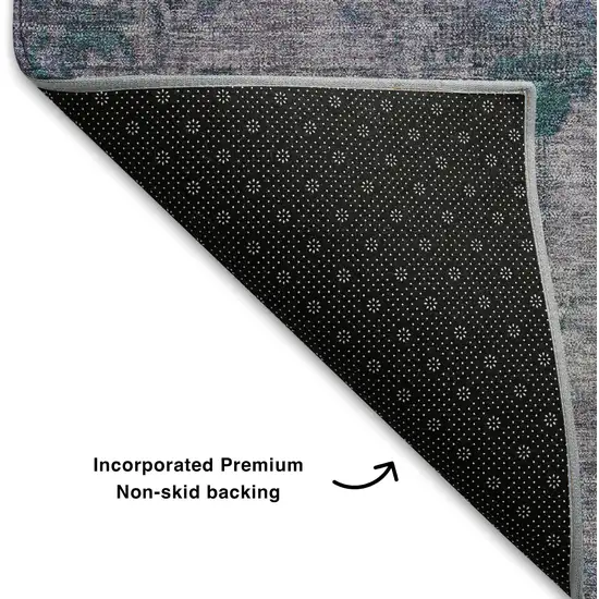 Lavender And Teal Oriental Washable Area Rug With UV Protection Photo 7
