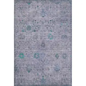 Photo of Lavender And Teal Oriental Washable Area Rug With UV Protection