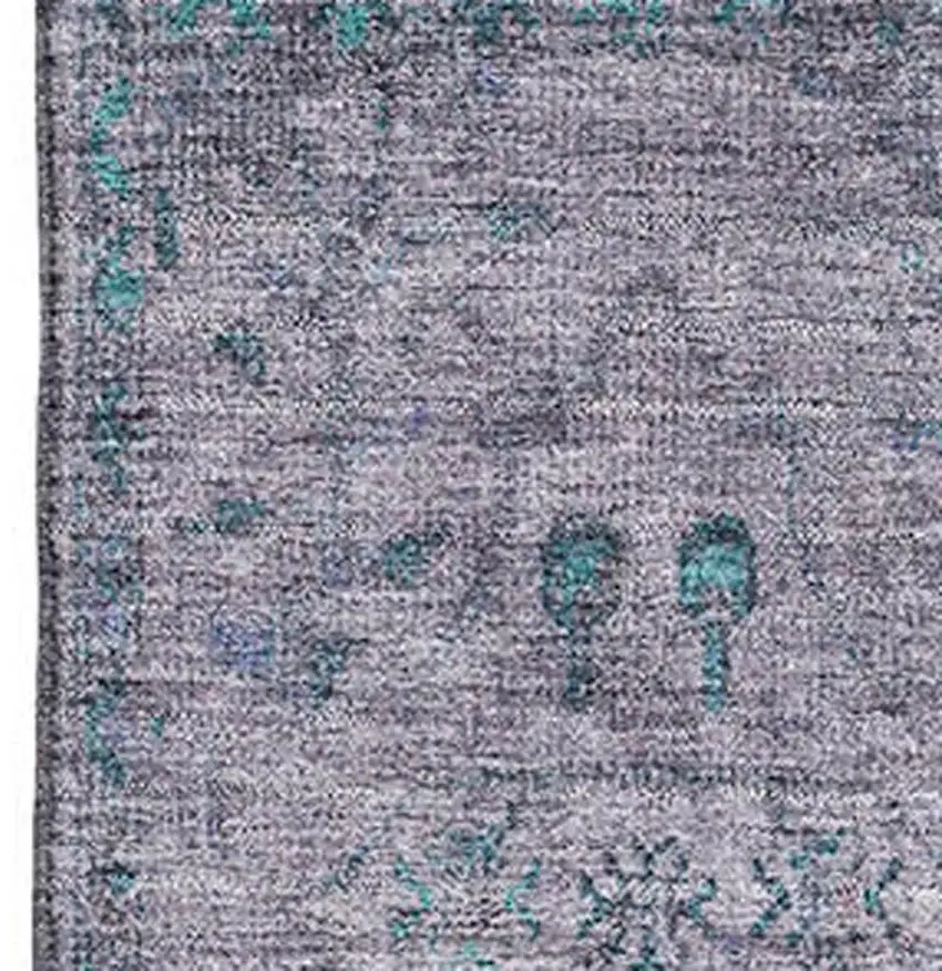 Lavender And Teal Oriental Washable Area Rug With UV Protection Photo 3