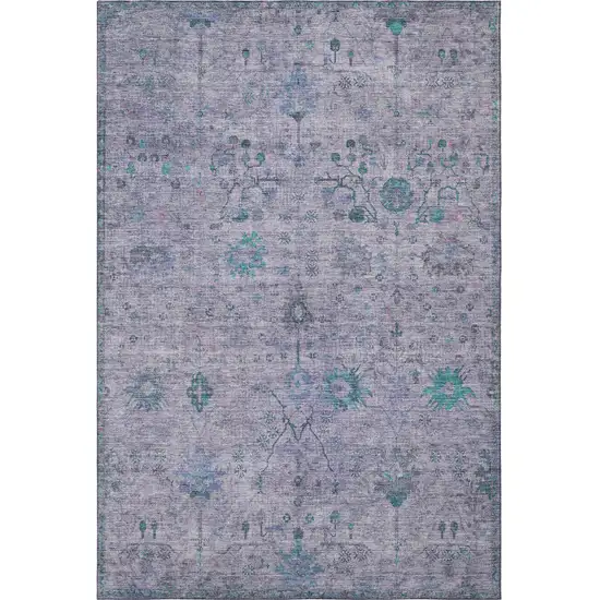Lavender And Teal Oriental Washable Area Rug With UV Protection Photo 4