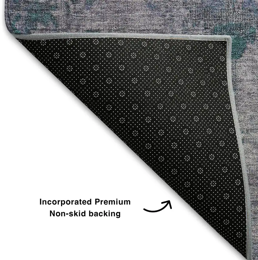Lavender And Teal Oriental Washable Area Rug With UV Protection Photo 7