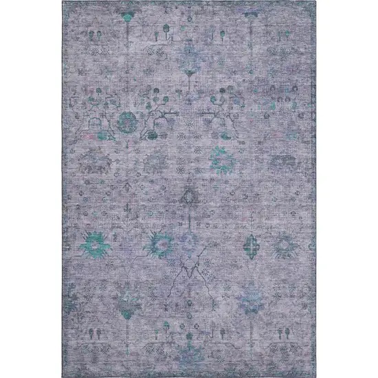 Lavender And Teal Oriental Washable Area Rug With UV Protection Photo 1