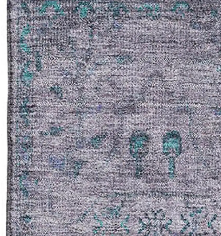 Lavender And Teal Oriental Washable Area Rug With UV Protection Photo 3