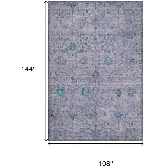 Lavender And Teal Oriental Washable Area Rug With UV Protection Photo 9