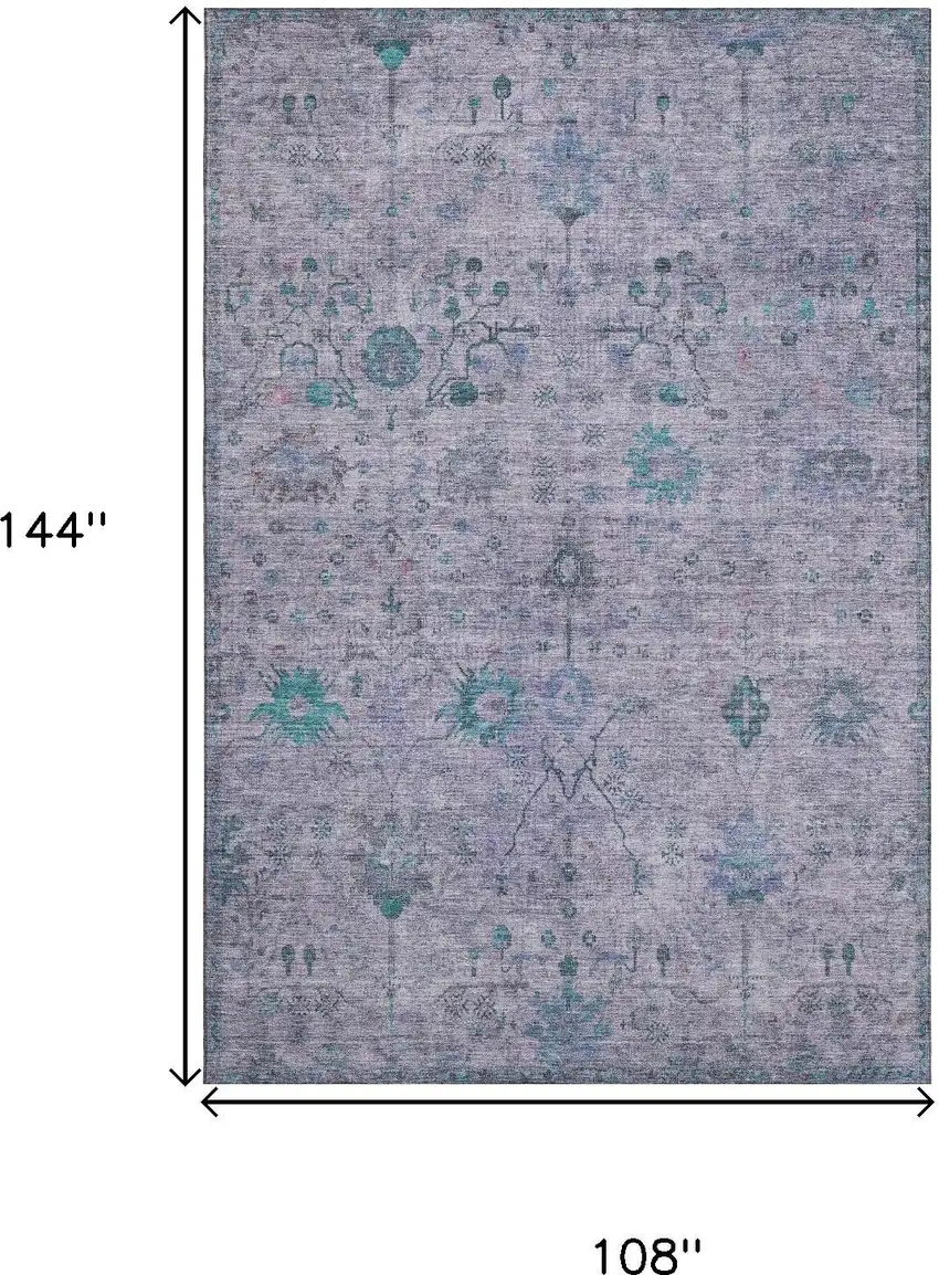 Lavender And Teal Oriental Washable Area Rug With UV Protection Photo 9